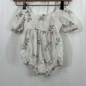Unbranded Girls Floral Embroidered Summer Puff Sleeve Romper Size 9-12 Months